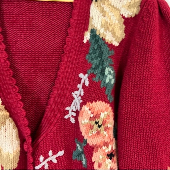 Vintage Herman Geist floral embroidered scalloped trim cardigan sweater - Picture 5 of 7